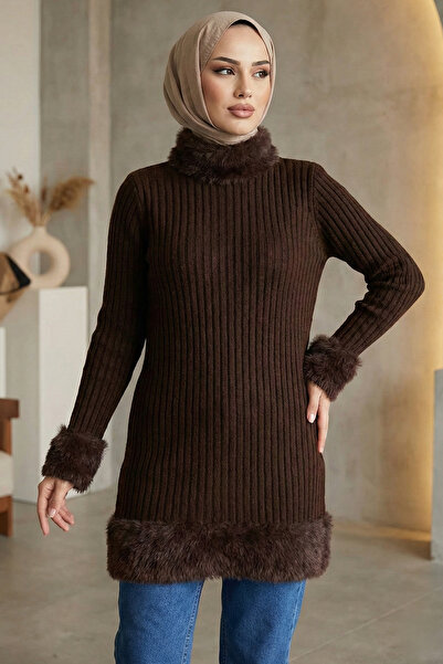 azragül giyim Peluş Detaylı Tesettür Triko Tunik