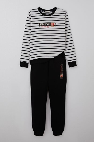 Breeze Boy's Tracksuit Set with Lettering Printed and Stripes, Ages 4-8, White