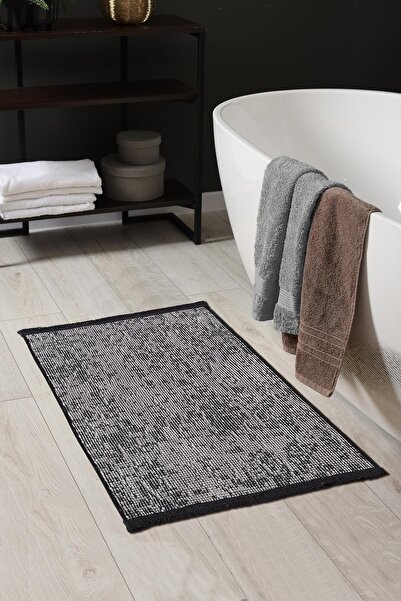 Cotto Home Rothi Cotton Non-Slip Base Gray Bath Mat 60X100 Washable Modern Ch...