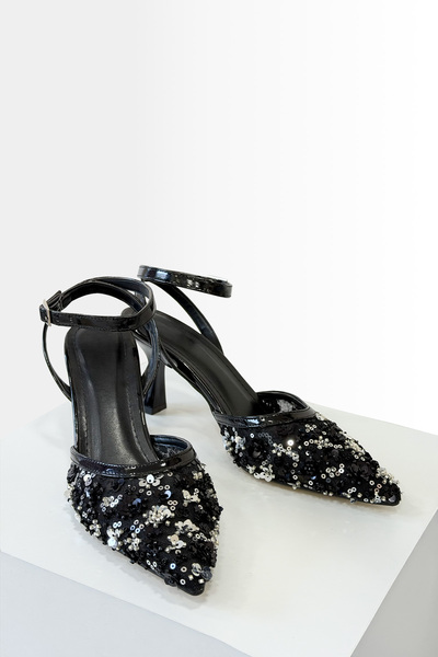 zks grup tekstil Women's Beaded Heeled Evening Dress Shoes Beige, Silver, Black