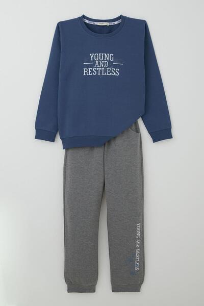 Breeze Σετ αθλητικής φόρμας για αγόρια με γράμματα με τύπωμα 4-8 ετών, Indigo