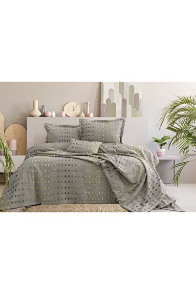 Calantha Home Collection Loren 4 Parça Çift Kişilik Yatak Örtüsü Seti Gri 240...