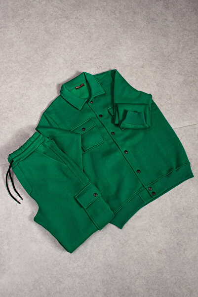 grand coco Men's 3 Thread Ş Fleece-Lined Green Open Leg K Cargo Pocket I Trac...