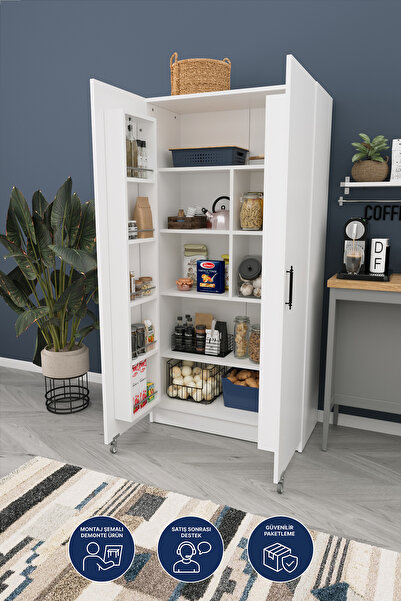 DEKORFİM DF15105B Çok Amaçlı Ayarlanabilir Mutfak Dolabı, Tekerlekli, Raf Sis...