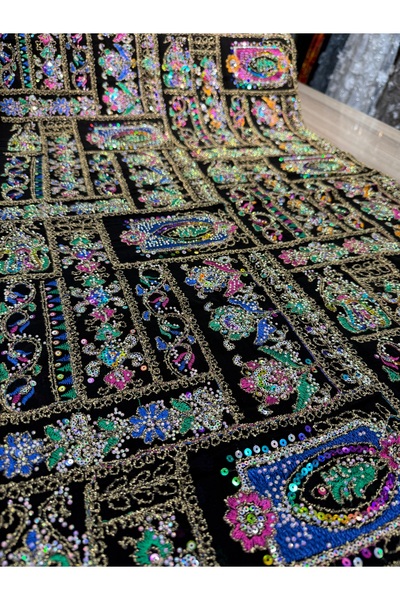 OsmanKumaşDantel Heavy Embroidery and Stone Cross-Stitch Fabric