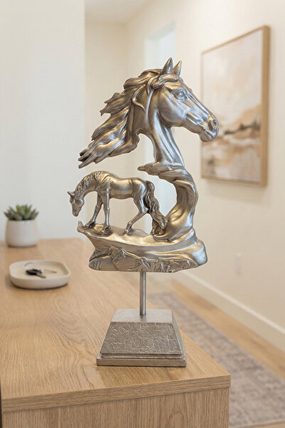 bakan hediyelik EQUUS Dekoratif At Başı ve Tay Figürlü Standlı Biblo Heykel -...