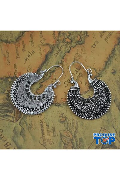 Produse.Top Cercei potcoavă din argint cu motive florale în stil indian CW13