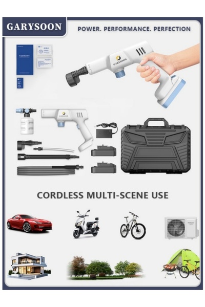 Garysoon مسدس غسيل سيارات لاسلكي يعمل ببطارية ليثيوم أيون عالية الضغط، مزود ب...