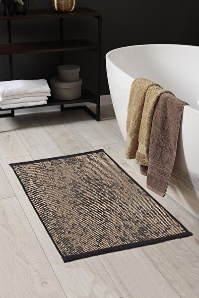 Cotto Home Rothi Cotton Non-Slip Base Brown Bath Mat 60X100 Washable Modern C...