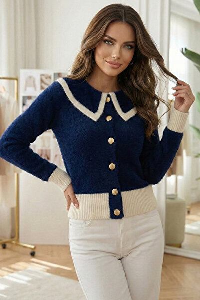 azragül giyim Women's Peter Pan collar Soft Yarn Knitwear Jacket (Available i...