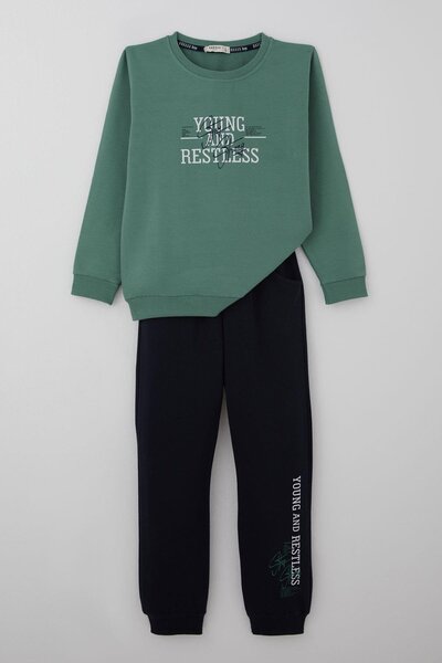 Breeze Σετ Φόρμας για Αγόρια με Γράμματα με τύπωμα 4-8 ετών, Πράσινο Πετρέλαιο