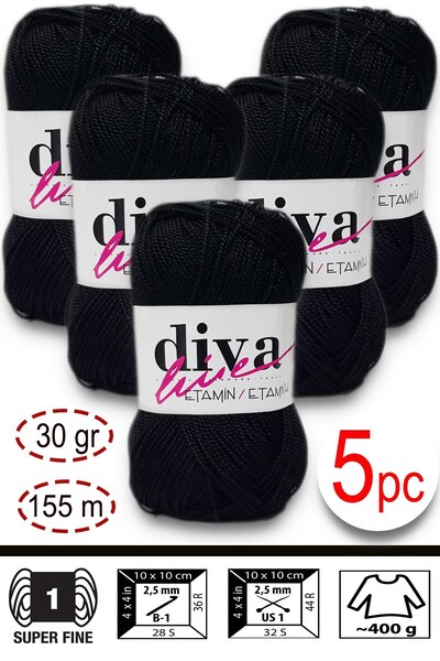 Diva İplik Етамін-Обробка Орлон-Wayuu Сумка Мотузка 01 Чорний (5 штук в упако...