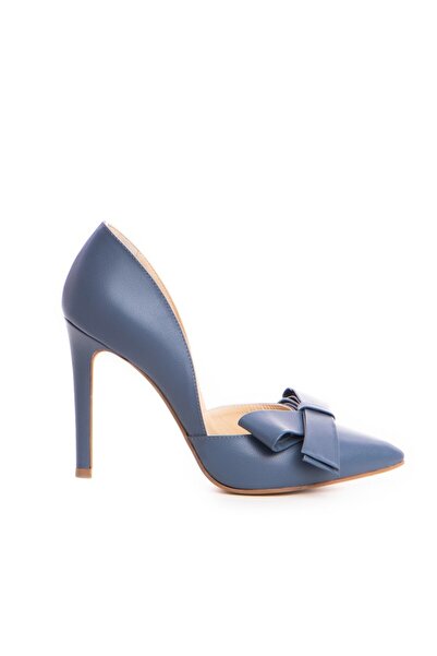 The 5th Element Pantofi stiletto piele naturala Bleu Jeans cu funda