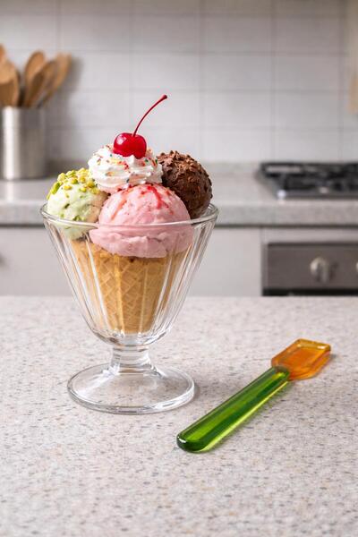 Bev Kitchen Set of 6 Mixed Color Glass Round Ice Cream Coffee Spoons 9 cm