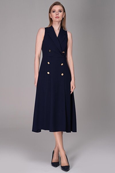 Journey Kruvaze-Kolsuz, Düğmeli Yırtmaçlı, Elbise