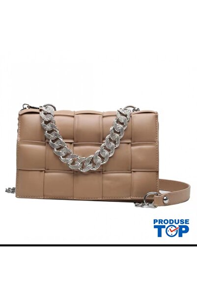 Produse.Top Elegant Khaki Geometric Bag with Detachable Strap and Metal Chain...