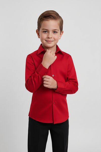 Merdia Kids Erkek Çocuk Uzun Kol Kırmızı Gömlek