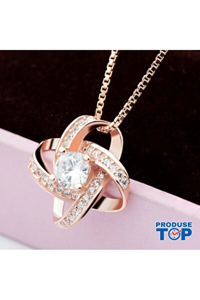 Produse.Top Colier din aur roz cu inimă și pietre