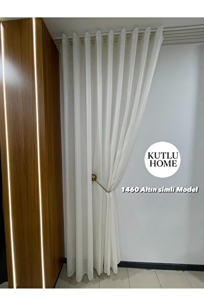 KUTLU HOME Altın Simli Model 1/3 Sık Pile Tül Perde