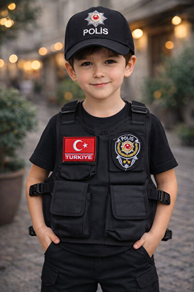 Muraty Çocuk Siyah Tim ve Özel Harekat Polis Şapkası Hücum Yeleği Özel Kutusu...