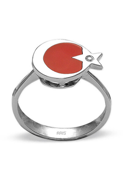 Ariş Pırlanta Kırmızı Mineli Ay Yıldız Yüzük
