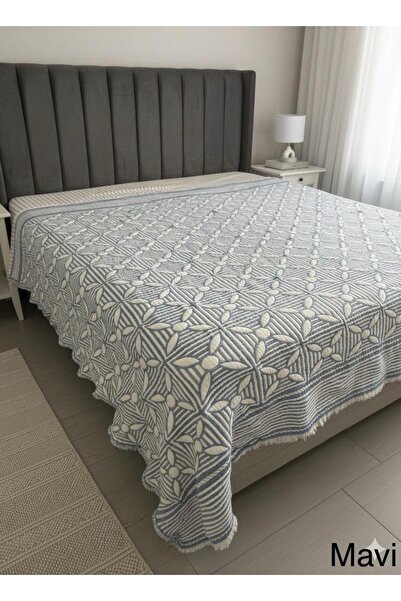 NANOSOFT Mavi Renkli 6 Katlı Multi Muslin %100 Pamuk Çift Kişillik Yatak Örtü...