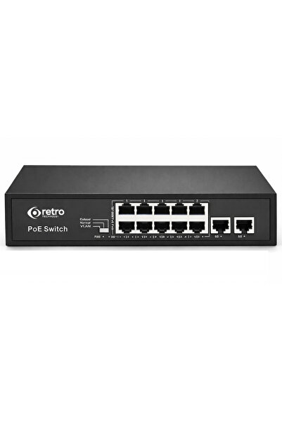 jetucuzal Retro RT-8P2U 8 Port 10/100 Mbps PoE Switch – 2 Uplink 10/100 Mbps