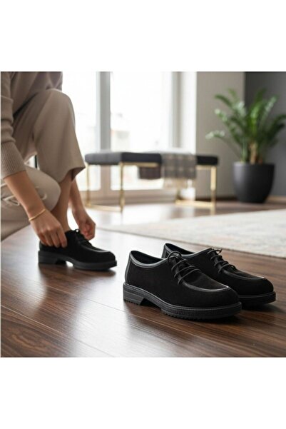 NE&VE SHOES Μαύρα σουέτ γνήσια δερμάτινα γυναικεία παπούτσια casual με κορδόνια