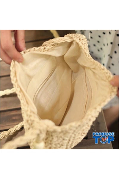 Produse.Top Green Round Women's Bag Woven from Summer Straw with Tassel Strap