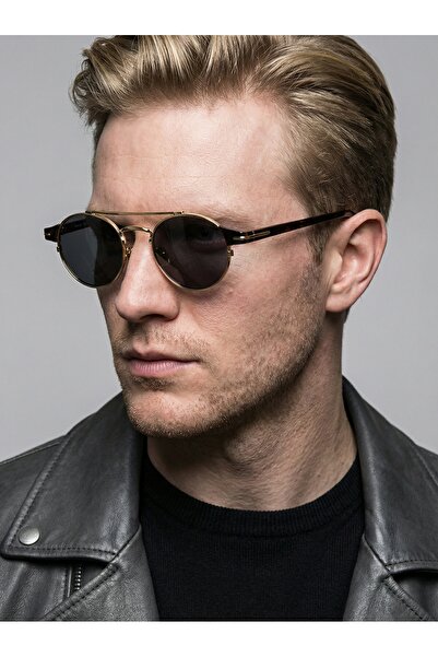 funeyes Beckham Black Frame Black Glass Premium Unisex Glasses with Gold Acce...