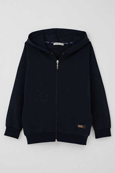 Breeze Boy's Cardigan Hooded with Arma Detail and Zipper, Ages 6-10, Navy Blue