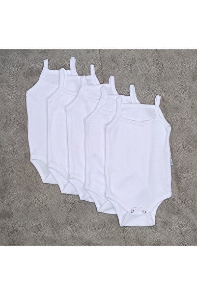 vieso 5-Pack Cotton White Snap Fastener Baby Undershirt Bodysuit with Rope Straps