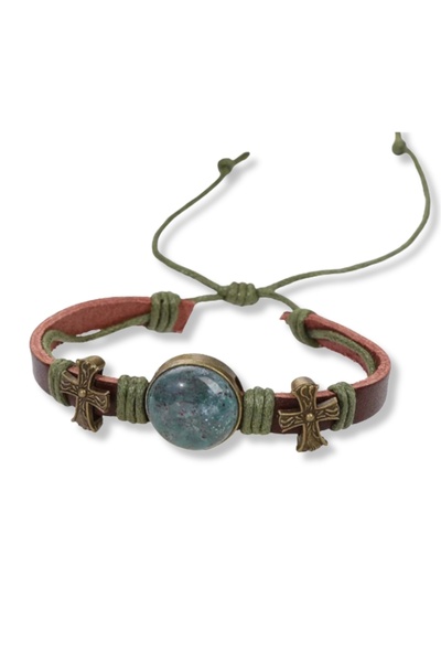 XTERRA Brățară din piele lucrată manual cu cristal de agat indian