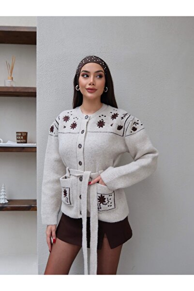 ESRAHELVACI Floral Pattern Belted Cardigan