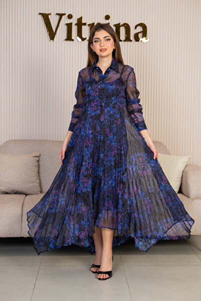 Vitrina Women's layered chiffon dress with floral print