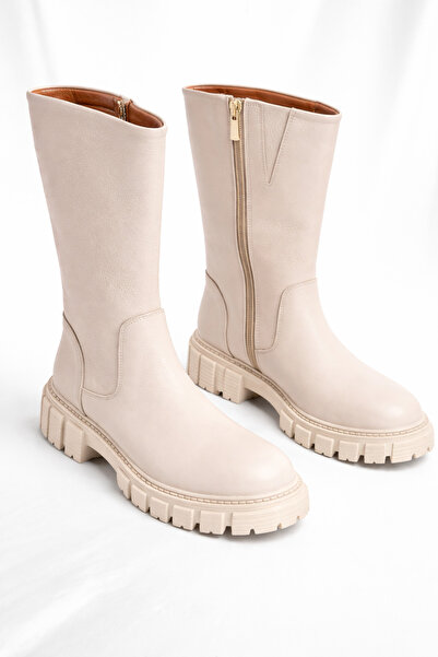 Castle Black Gardenia Hakiki Deri Bej Kadın Bot