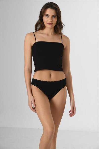 OBJE Women's Black Lace Frame Regular Waist Panties