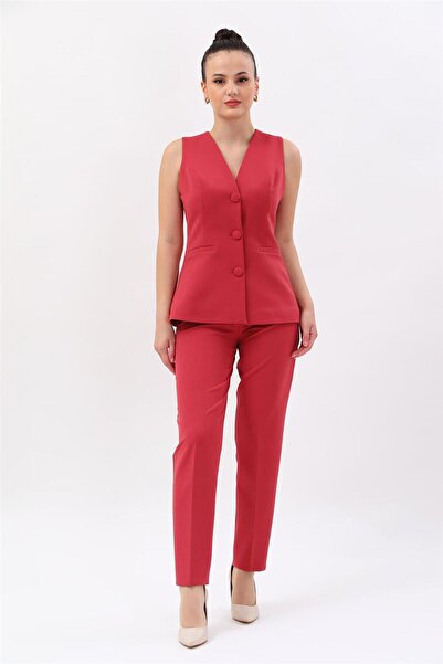 ÖNDER ÖZSOY V-Neck Buttoned Classic Women's Vest-Tile