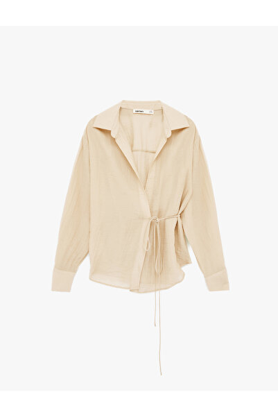 Koton Viscose Long Sleeve Shirt with Side Tie Detail Double-Breasted