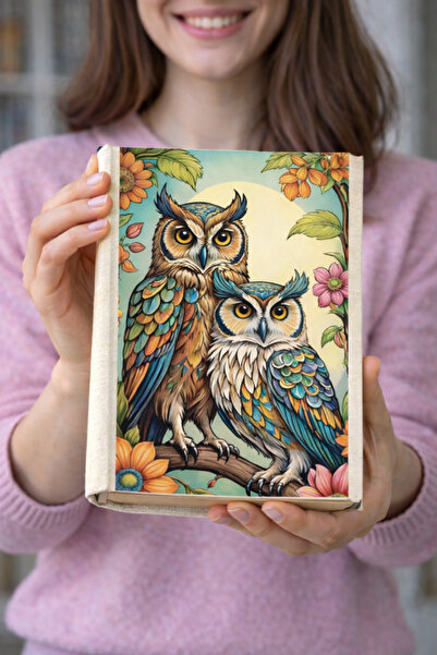 HG Home&Game غلاف كتاب من القماش بنمط البومة - مطبوع حافظة كتب من القماش، واق...