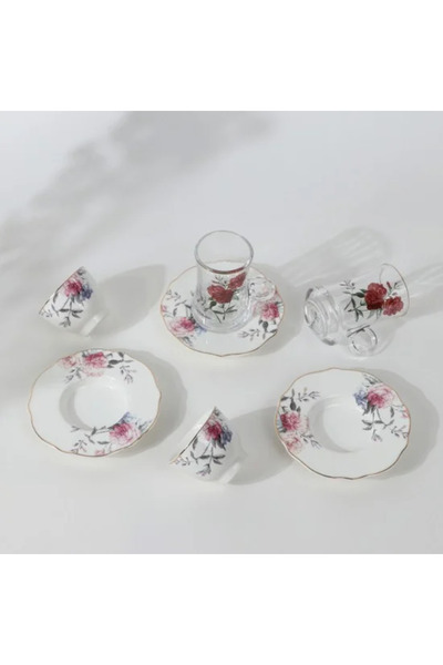 TULIN Luxury Tea and Cup Set with Classic Rose Decoration – 18 Pieces