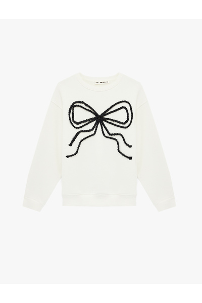 Koton Long Sleeve Crew Neck Bowknot Oversized Sweatshirt