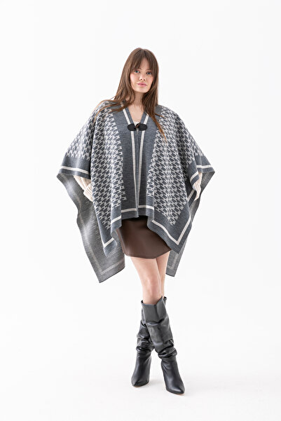Wega Moda Monogram Patterned Knitwear Poncho for Women - Classic Pattern - Kn...