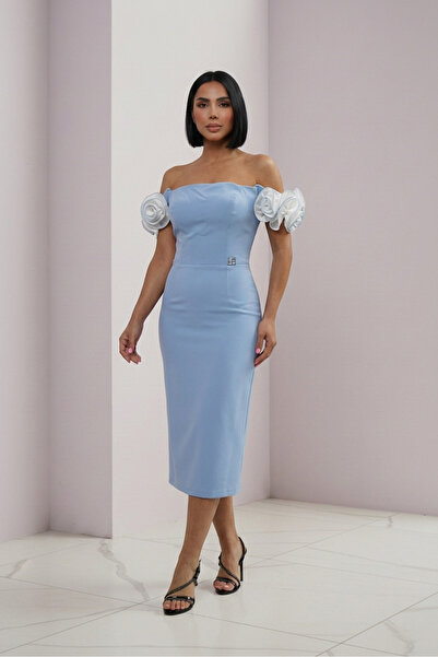 ALFUDO Moda Collection Rose Detailed Strapless Graduation Evening Dress