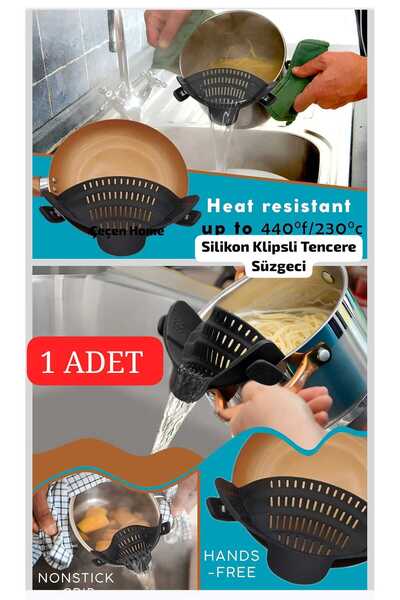 ÇEÇEN HOME Pratik Silikon Klipsli Tencere Süzgeci Tencereye Takmalı Süzgeç Ço...