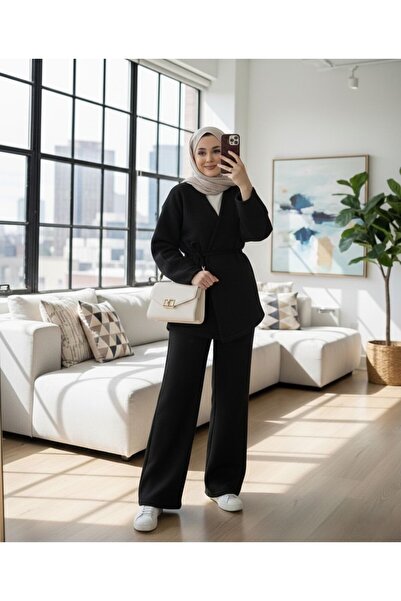 vvesario Günlük Tesettür Belden Bağlamalı Alt Üst Takım