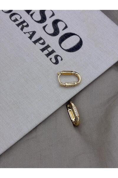 Hedef Bijuteri Gold Color Zircon Stone Oval Hoop Model Earrings Cm160