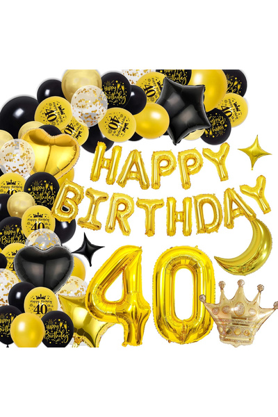 OEM Set de baloane pentru evenimente aniversare de 40 de ani, galben/negru, 9...