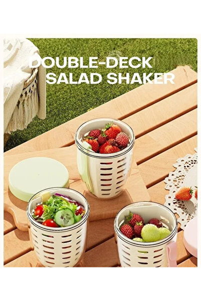Generic Portable Fruit Salad Container with Colander and Fork Leak Proof Frui...