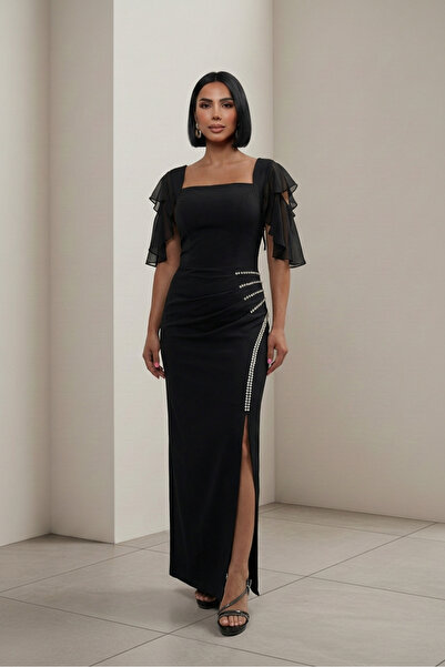 ALFUDO Moda Collection Square Neck Chiffon Flounce Sleeves Graduation Evening...